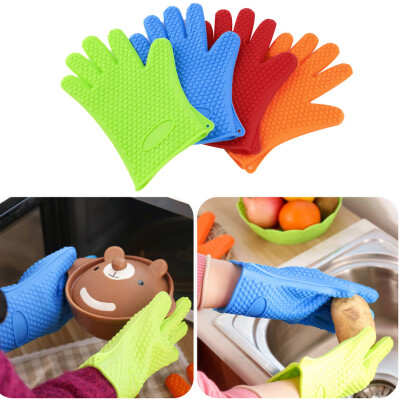 

Kitchen Heat Resistant Silicone Glove Oven Pot Holder Baking BBQ Cooking Tool Red