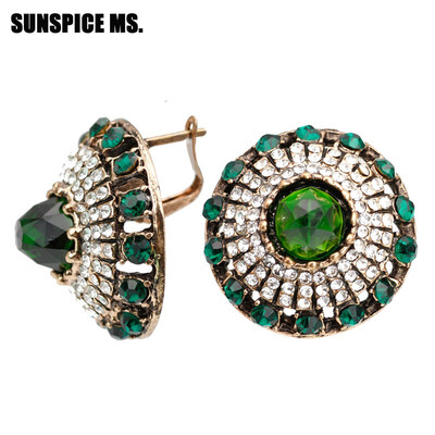 

SUNSPICE MS Luxury Natural Stone Earring Vintage Crystal Antique Earrings For Women Retro Gold Color Party Gift Turkish Jewelry