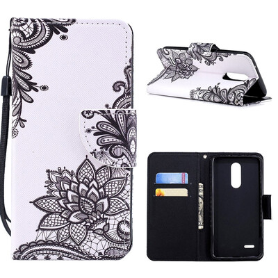 

MOONCASE Motorola Moto G6 painted leather case with small hand strap - black flower