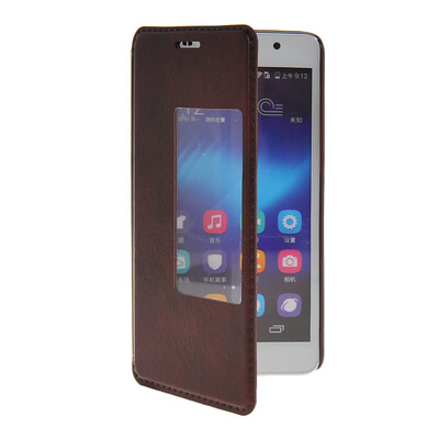 

MOONCASE View Window Leather Side Flip Pouch Stand Shell Back Case Cover for Huawei Honor 6 Red