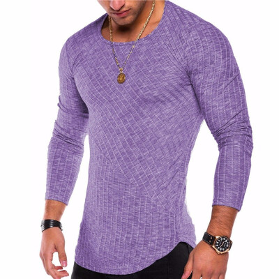 

Autumn 2018 Long-sleeved T-shirt Round Neck Solid Color Casual Tops