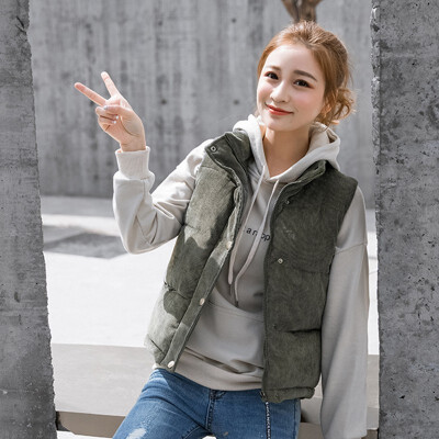 

Womens Corduroy Vest Winter Short Stand Collar 2018 New Arrival Shoulder Vest Cotton Coat