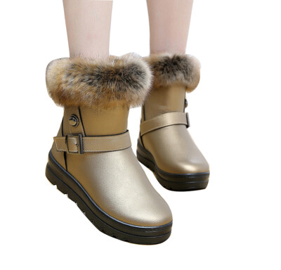 

Women Fashion Faux Leather Fur Lined Winter Warm Buckle Ankle Snow Boots Shoes