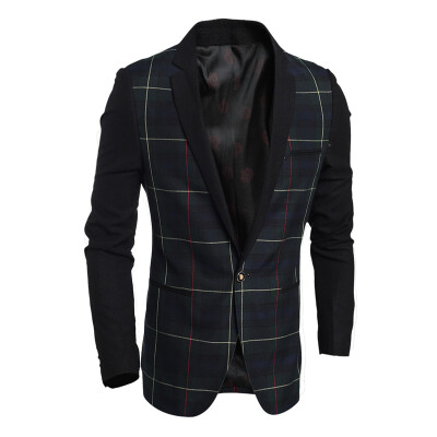 

Zogaa Spring And Autumn New Men's Suit Patchwork Grid Casual Slim