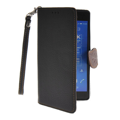 

MOONCASE Litch Skin Leather Side Flip Wallet Card Slot Pouch Stand Shell Back ЧЕХОЛ ДЛЯ Sony Xperia Z3 Black