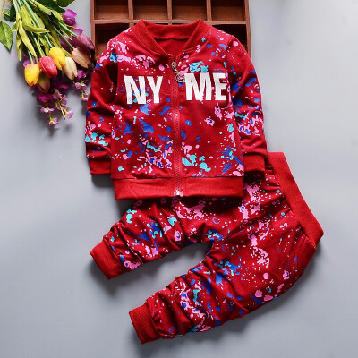 

New SpringAutumn Baby Boys Girls Print Ink Clothing Suits Children Jacket Pants 2Pcs Sets Autumn Kids Clothes Toddler Tracksuits