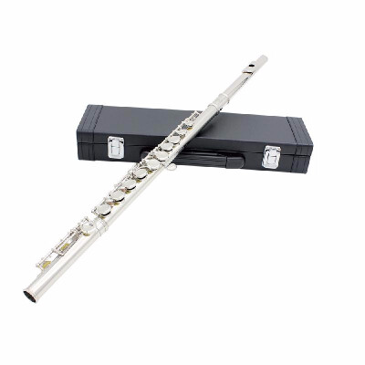 

Western Concert Flute Cupronickel Plated Silver 16 Holes C Key Woodwind Instrument with Cleaning Cloth Stick Gloves Mini Screwdri