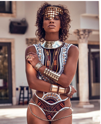 

2018 Sexy Africa One Piece Hollow Bodysuit Beach Bathing Suit Summer Bandage Print Women Swimwear Plus Size