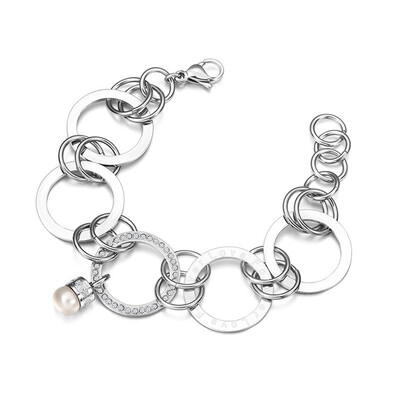 

Little Pearl Balls Wide Circles Link Chain Bracelet