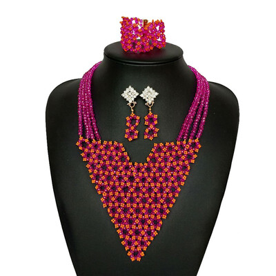 

New Fine Wedding Jewelry Set for Women Red Hand Made Beaded Jewelry African Bridal Beads Necklace Bracelet Earrings Free Shipping