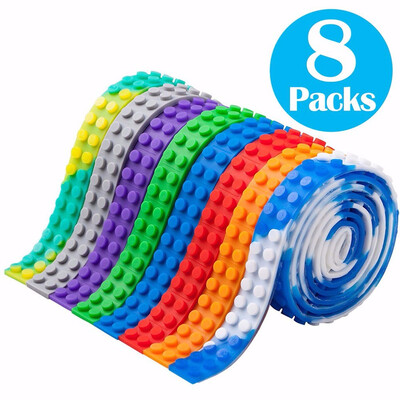 

Block Tapes for Toys Building Block Tape Non-Toxic Food Grade Silicone Toys for Kids Adults Reusable Multi Colour 2 Studs- 8 Packs