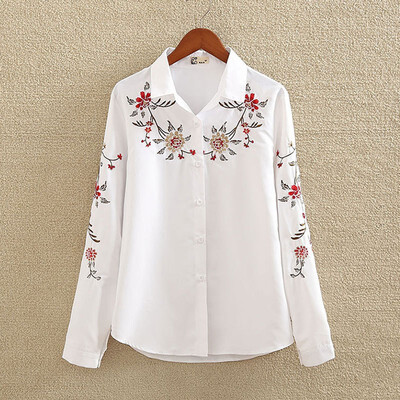 

Fashion Women Leaves Embroidery Long Sleeve Blouse Casual Shirt Blouses Tops