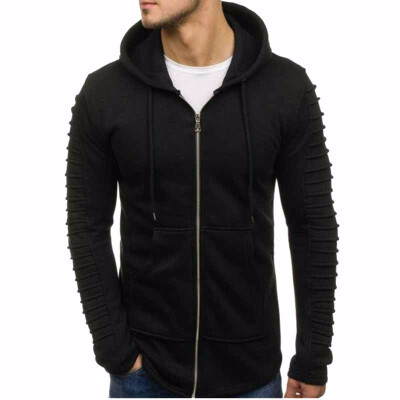 

Mens Fashion Pure Color Long Sleeved Sweater Sleeves Pleated Design Zipper Cardigan Sweater