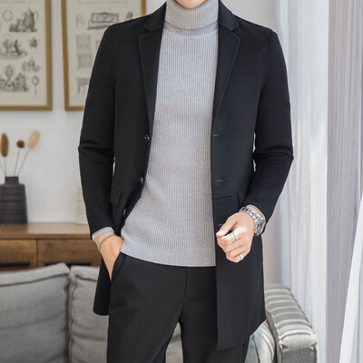 

Mens 3 button long section handmade double-faced wool coat