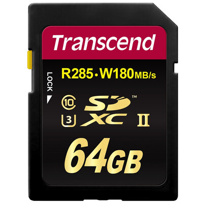 

Transcend 64-Гбайт UHS-II U3 ​​SDHC Ультра-высокоскоростная карта памяти (чтение 285 Мбит / с, запись 180 Мбит / с) (частицы MLC)