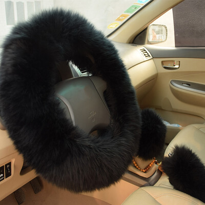 

Winter Warm Wool Handbrake Cover Gear Shift Cover Steering Wheel Cover 38cm diameter 1 Set 3 Pcs