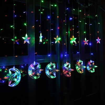 

25M 220V EU Plug Christmas LED Star&Moon Curtains Lights Indoor Outdoor Wedding Decoration light For Party Holiday Lights