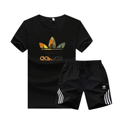 

Damaizhang Brand Men Sport T-shirt With Pant Summer Mens Jogging Set Cotton Breathable Track Suit Running Clothing