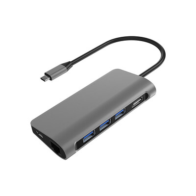 

8 Ports USB-C Hub USB type C 4k video docking station with HDMI3 USB30 60W Type C PD Gigabit Ethernet port for MacBook Pro