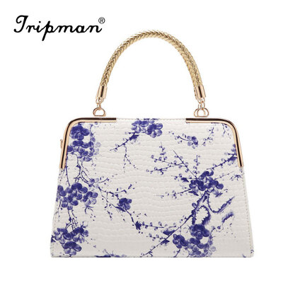 

Tripman 2016 New Leather Women Floral Shoulder bag Top Grade Female Totes Brand Shell Bag Bolsas Feminina Chinese National Style Porcelain Handbag