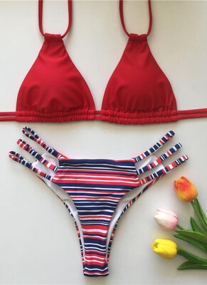 

2018 Floral Print Halter Bandage Sexy Women Bikini Set