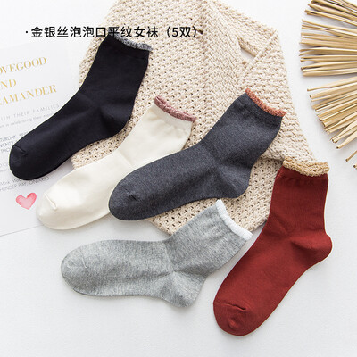 

TOLORINIE 5 pairs of autumn&winter gold&silver silk fashion bubble mouth plain casual warm tube female socks black 1 dark gray 1 milk white 1 dark red 1 light gray 1 22-24