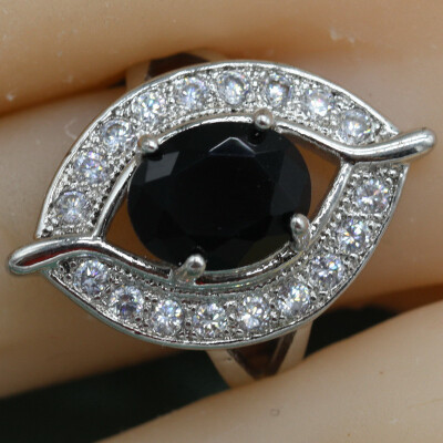 

EIOLZJ Black Cubic zirconia Silver Plated Ring for Women Six Colors Available Free Jewelry Box