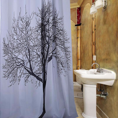 

Waterproof Polyester Shower Curtain Black Tree Pattern with 12 Plastic Hooks