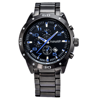 

Round Dial Steel WristWatch Fake Three Six-pin Strip Quartz Watch Men Stainless Steel Calendar Mechanical Watch HW M8021
