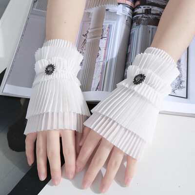 

Diamonds Raglan Sleeves For Women Chiffon Cuff Patchwork Pleated Sleeves Female 2018 Palazzo Vintage Accessories