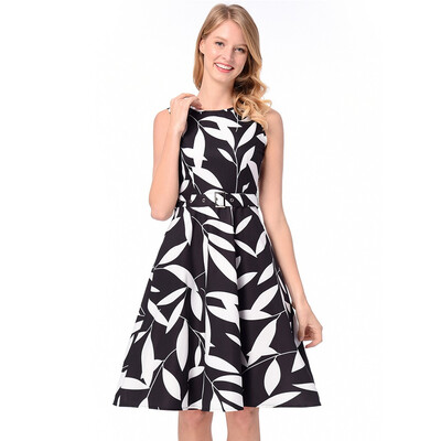 

TPEHA Women Black Floral Summer Work Dress Aurdey Vintage O-neck Sleeveless Tank Dress Ball Gown Casual Party Feminino Vestidos