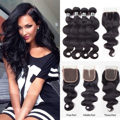 

Unprocessed 7A Brazilian Human Hair 4 Bundles With Closure Body Wave Hair Awesome Body Wave Bundles Fashion Style Shedding Free