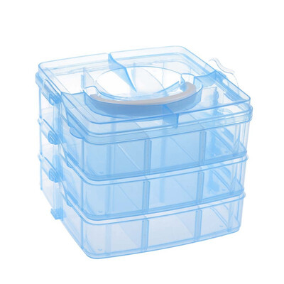 

UpperX Blue Plastic Empty 3 layer Storage Case Box Nail Art Craft Makeup
