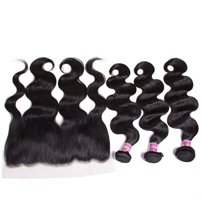 

Unice Hair Indian Body Wave Human Hair Bundles With Closure Pre Plucked Lace Frontal Closure With 3 Bundles Remy Hair Extension