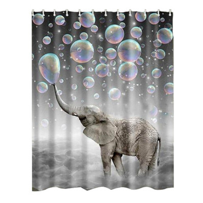 

UpperX Waterproof Fabric Bathroom Shower Curtain Sheer Panel Decor 12 Hooks Bubble elephant