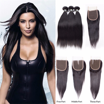 

Amazing Star Straight Hair with Closure Malaysian Virgin Hair Bundles with Closure Unprocessed Human Hair with Closure Free Part