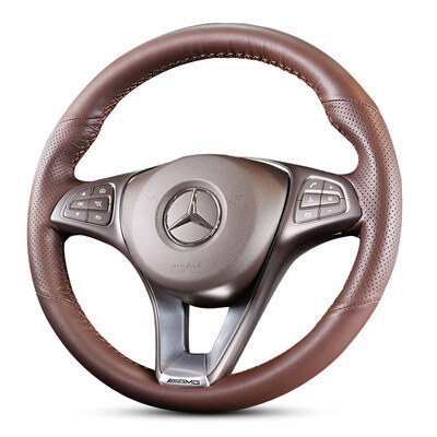 

Wufu Jinniu car steering wheel cover hand-sewn leather handle set Mercedes-Benz special brown brown line