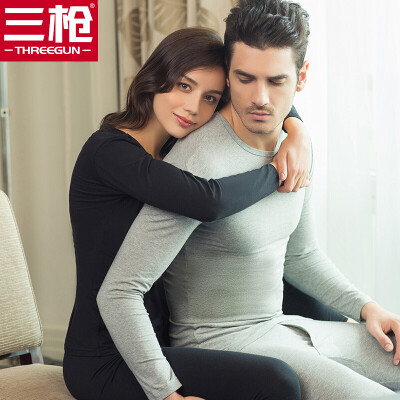 

Three guns thermal underwear men 2018 autumn&winter new products refreshing skin stretch thick cotton round neck v-neck long-sleeved couple autumn clothes long pants womens suit mens round neck light gray XL