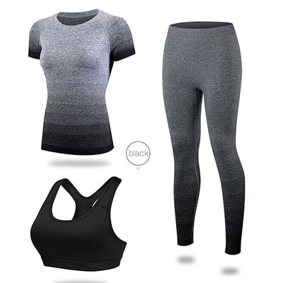 

Yoga Set 3 PCS Workout Sexy Sport Suit Gym Running Shirt legging Pants Sport Bra