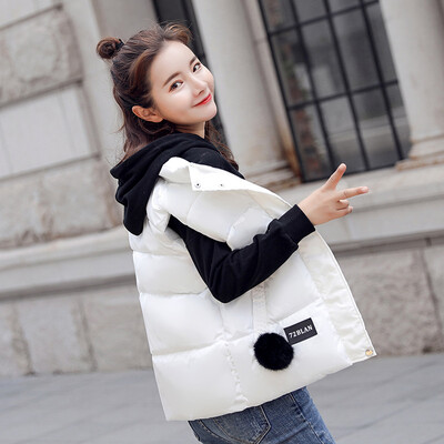

Langyue womens 2018 winter new cotton clothes Korean version of cotton womens student cotton vest short paragraph sleeveless cotton vest vest LWMJ188310 white