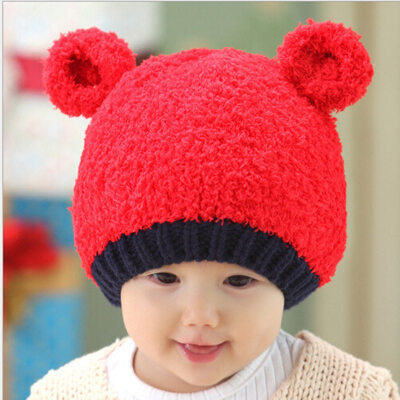 

Buebos Ninos Autumn Winter New Children's Hat 3D Little Bear Shape Double Balls Kids Boy Girl Cashmere Plush Beanie Hat