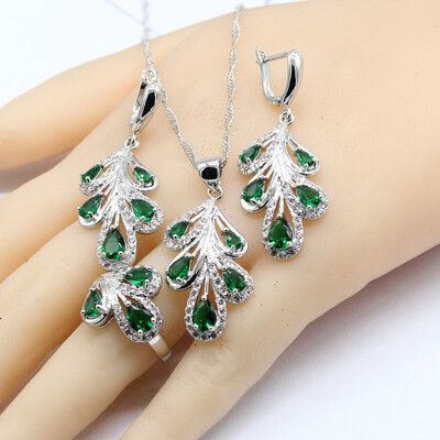 

925 Sterling Silver Jewelry Sets For Women 4 Colors Cubic Zirconia Necklace Pendant Earrings Rings Free Gift Box