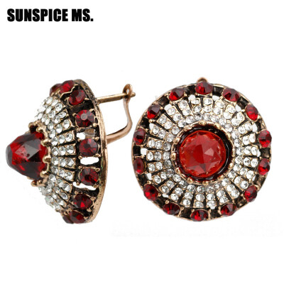 

SUNSPICE MS Luxury Natural Stone Earring Vintage Crystal Antique Earrings For Women Retro Gold Color Party Gift Turkish Jewelry