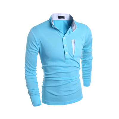 

New Top Sales Mens Spell Color T Shirt Simple Male Casual Slim Fit Long Sleeve POLO Shirt