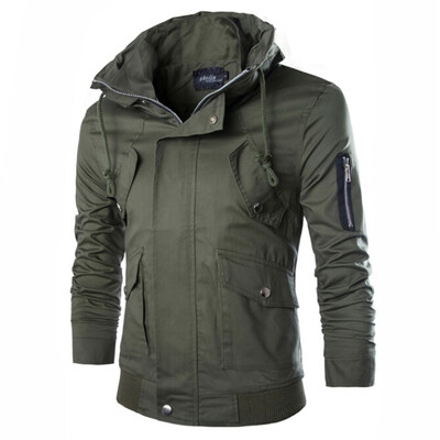 

Zogaa Mens Jacket Casual Pockets Stand Callar Pure Color Slim