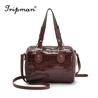 

Tripman Vintage Simple PU Leather Women Handbag Lady Wax Oil Leather Shoulder Bag Crocodile Pattern Fashion Womens Shoulder Bag Ladies Messenger Bags Fashion Tote Bowling Bag