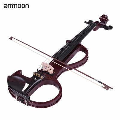 

ammoon VE-207 Full Size 44 Solid Wood Silent Electric Violin Fiddle Maple Body Ebony Fingerboard Pegs Chin Rest Tailpiece with Bo