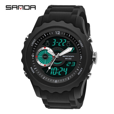 

SANDA Men Analog Quartz Digital Watch Dual Display Waterproof Sports Watches for Men Silicone LED Electronic Watch