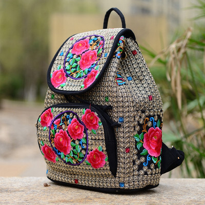 

2018 New National Style Embroidered Backpack Embroidered Canvas Child Schoolbag for Younger Female travel Bag