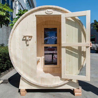 

RGX 4 Persons Traditional Indoor&Outdoor Hemlock Dry Wet Wooden Barrel Sauna Room Equipped with Harvia Sauna Electrical Heater